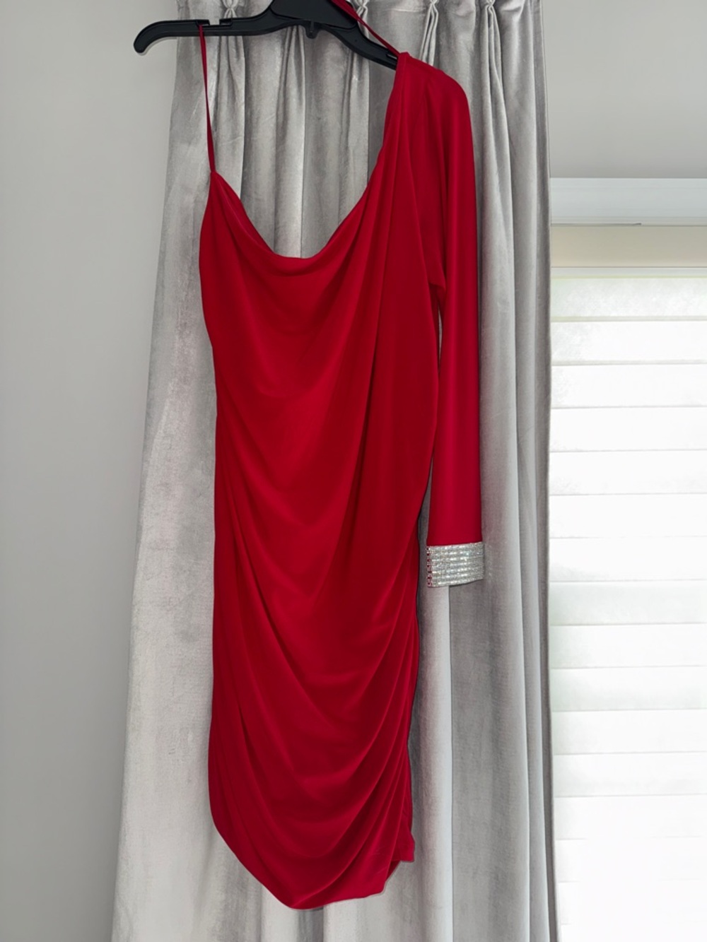 City Studio Red One-Shoulder Draped Cocktail Dress with Embellished Cuff Sz 3x